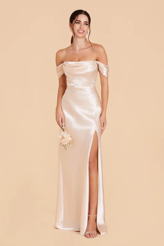 Mia Shiny Satin Convertible Dress - Champagne sold by Birdy Grey