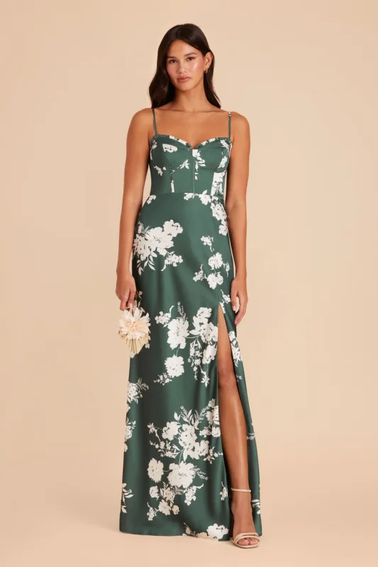 Jessica Matte Satin Dress - Eucalyptus Whimsical Blooms sold by Birdy Grey