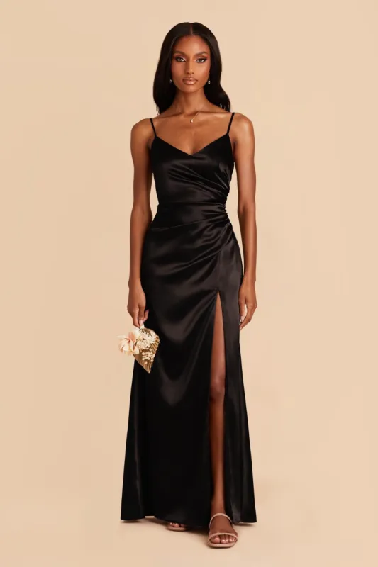 Catherine Shiny Satin Dress - Black sold by Birdy Grey