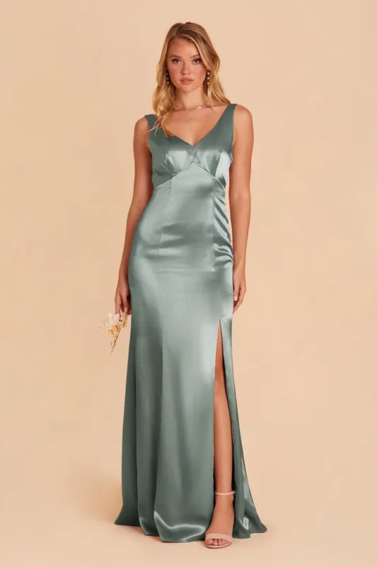 Gloria Shiny Satin Dress - Sea Glass sold by Birdy Grey