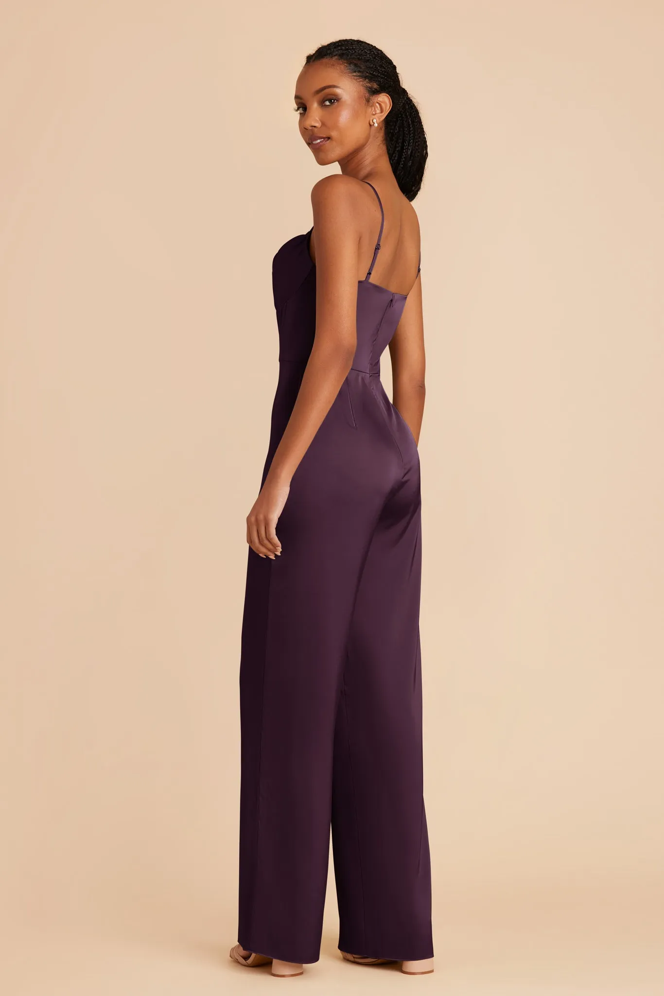 Donna Matte Satin Bridesmaid Jumpsuit - Plum sold by Birdy Grey product image thumbnail 4