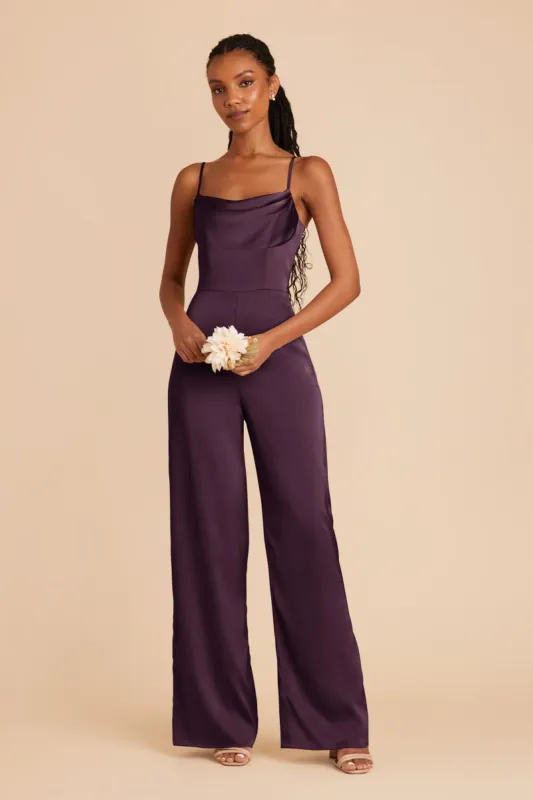 Donna Matte Satin Bridesmaid Jumpsuit - Plum sold by Birdy Grey