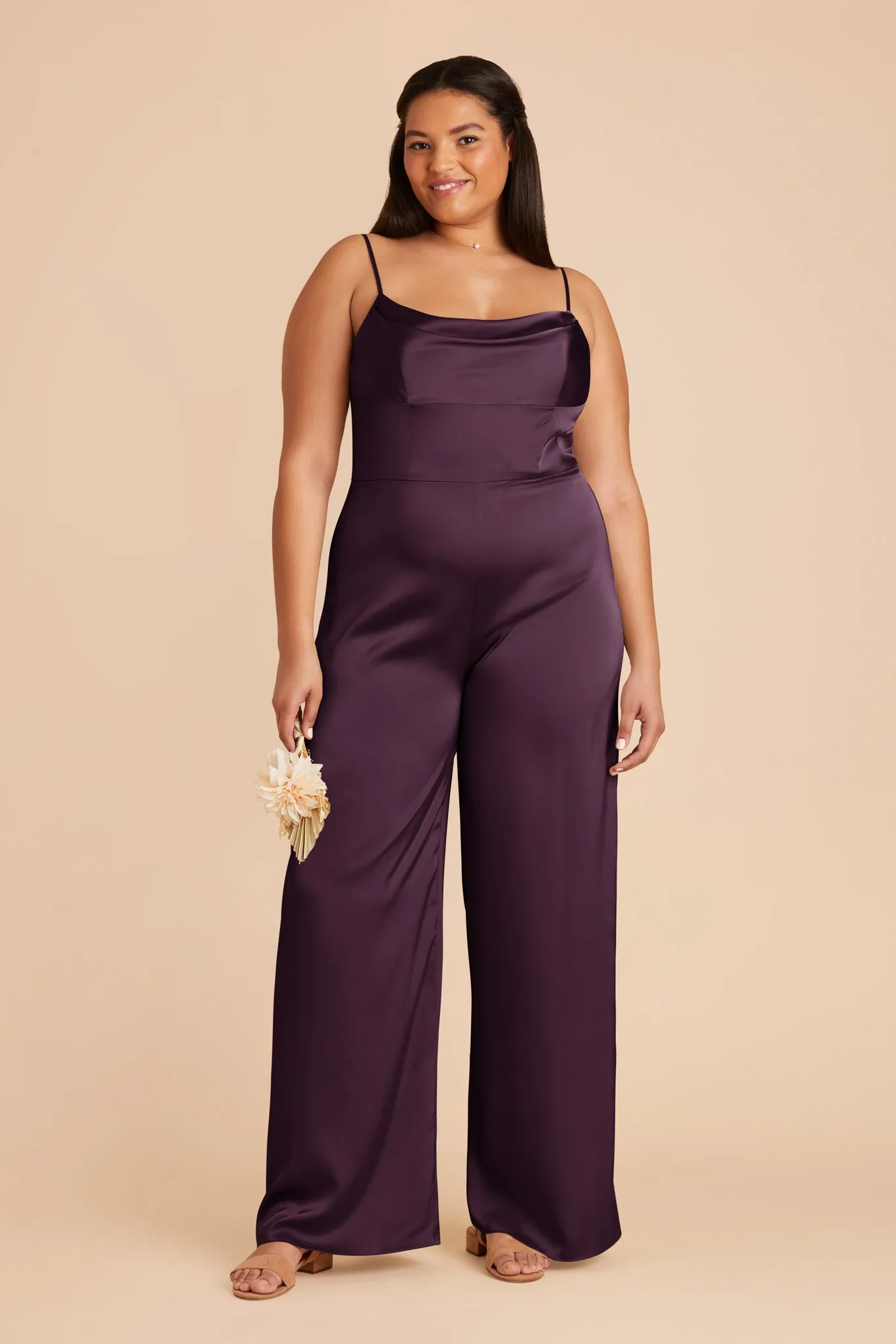 Donna Matte Satin Bridesmaid Jumpsuit - Plum sold by Birdy Grey product image thumbnail 2