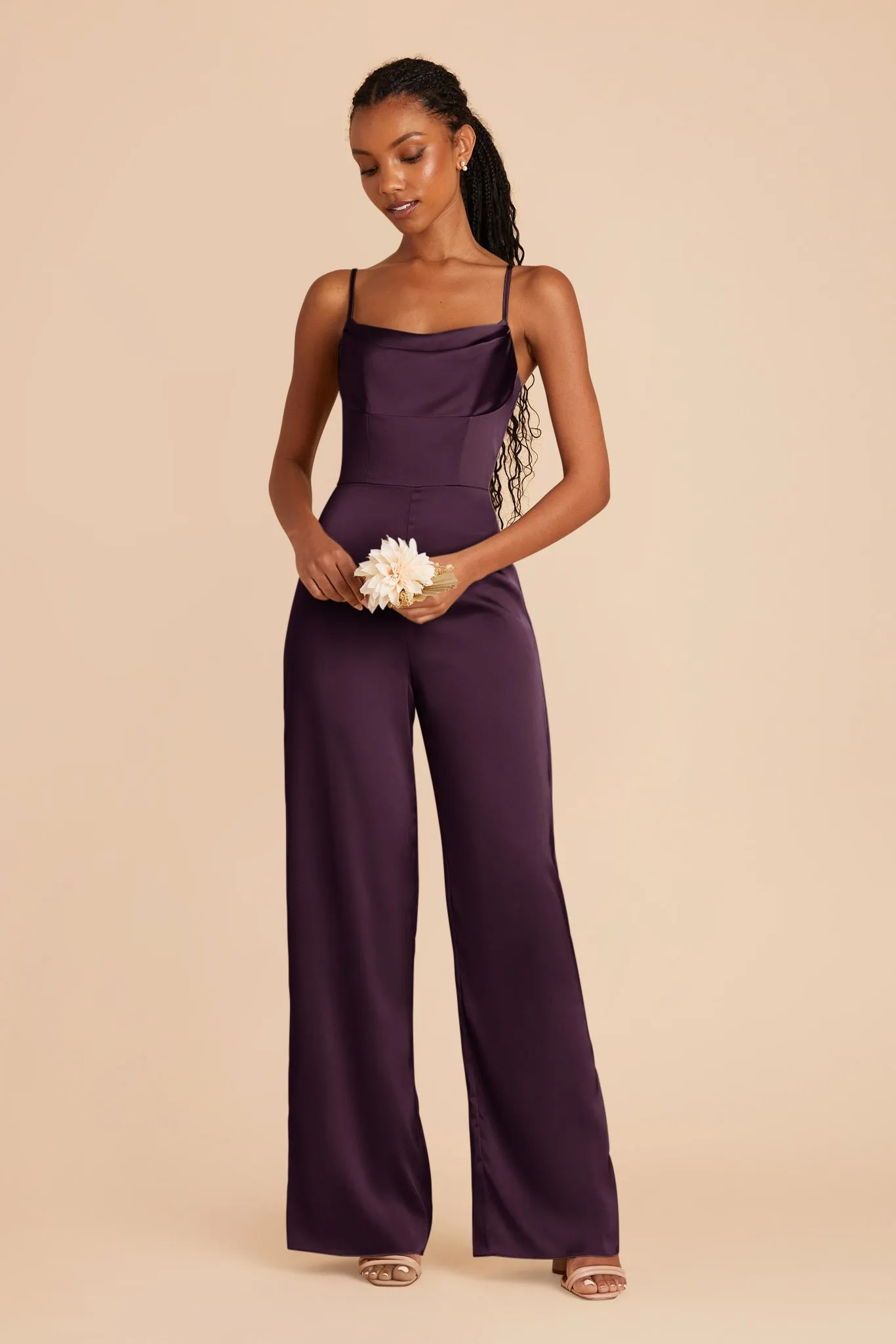 Donna Matte Satin Bridesmaid Jumpsuit - Plum sold by Birdy Grey product image thumbnail 3