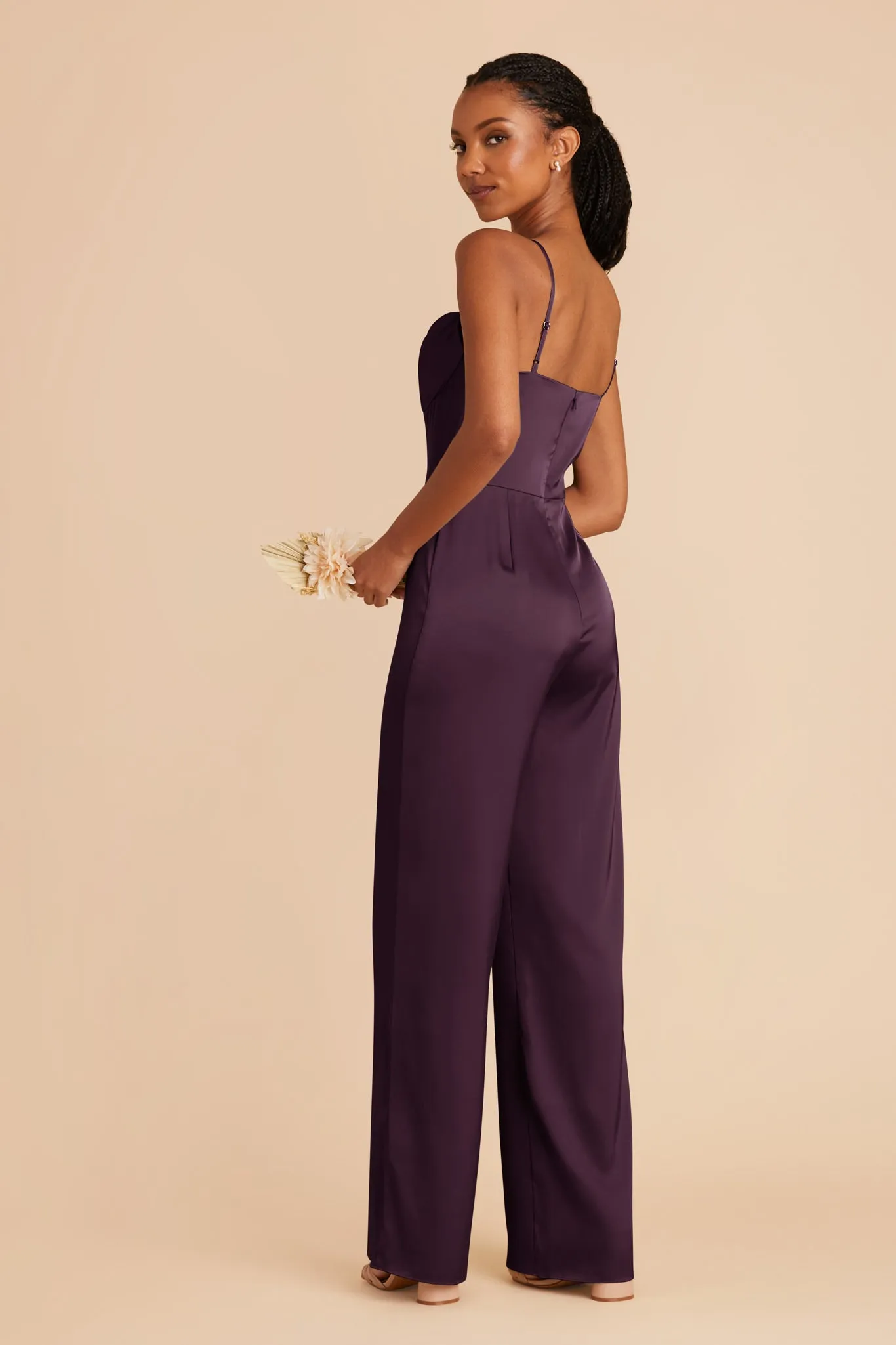 Donna Matte Satin Bridesmaid Jumpsuit - Plum sold by Birdy Grey product image thumbnail 5