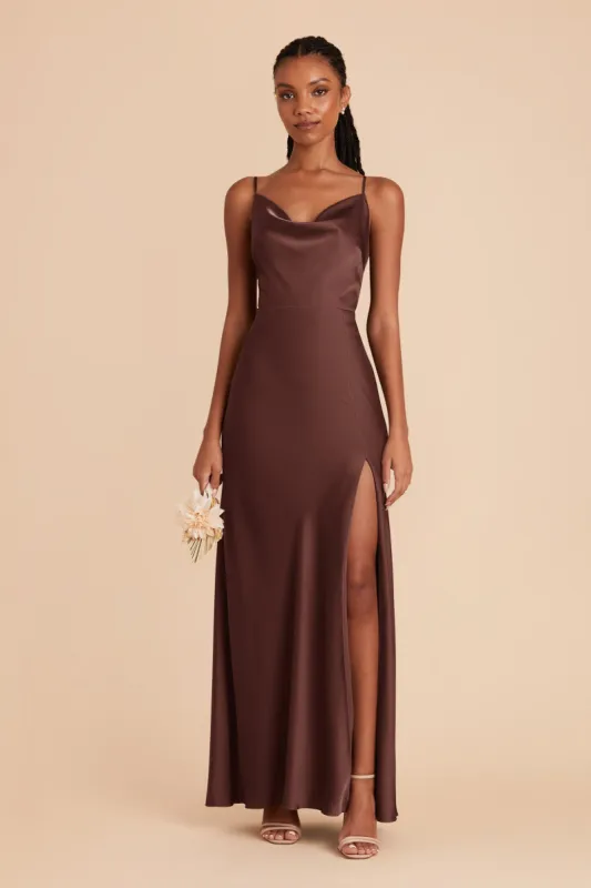 Lisa Long Matte Satin Dress - Chocolate Brown sold by Birdy Grey