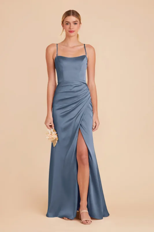 Anne Matte Satin Dress - French Blue sold by Birdy Grey