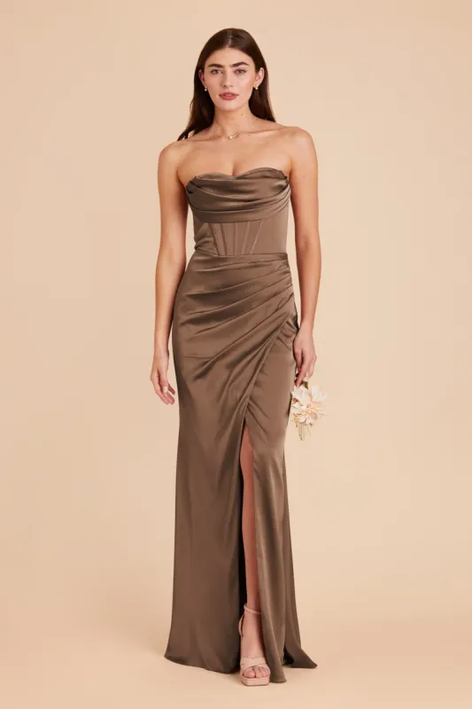 Carrie Matte Satin Dress - Mocha sold by Birdy Grey