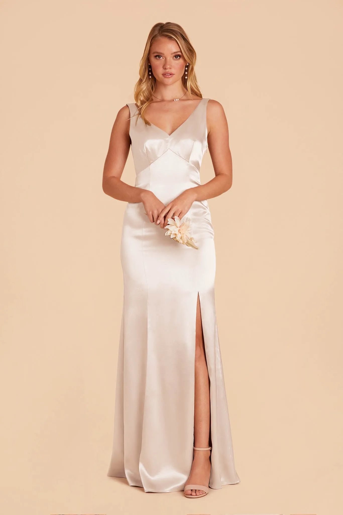 Gloria Shiny Satin Dress - Champagne sold by Birdy Grey