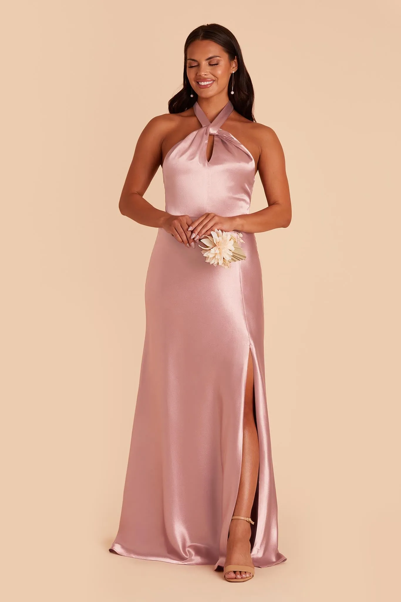 Monica Shiny Satin Dress - English Rose sold by Birdy Grey