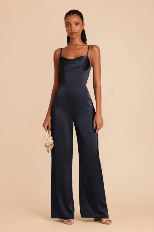 Donna Matte Satin Bridesmaid Jumpsuit - Navy sold by Birdy Grey