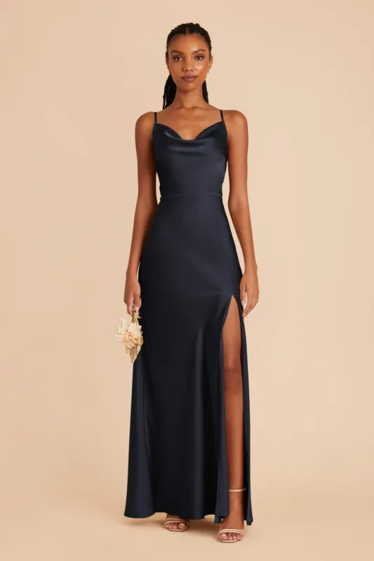 Lisa Long Matte Satin Dress - Navy sold by Birdy Grey