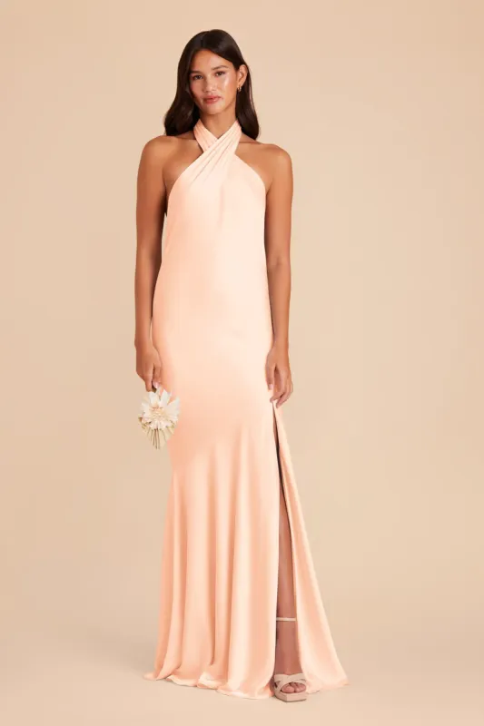 Stephanie Matte Satin Dress - Peach Cream sold by Birdy Grey