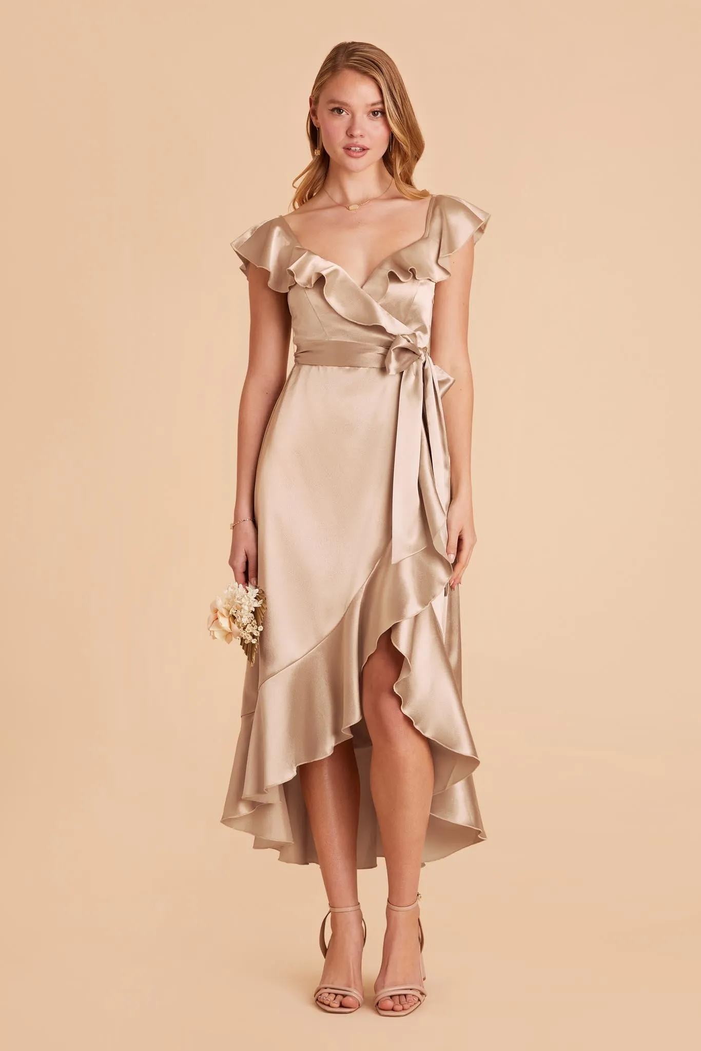 James Shiny Satin Midi Dress - Neutral Champagne sold by Birdy Grey product image thumbnail 4