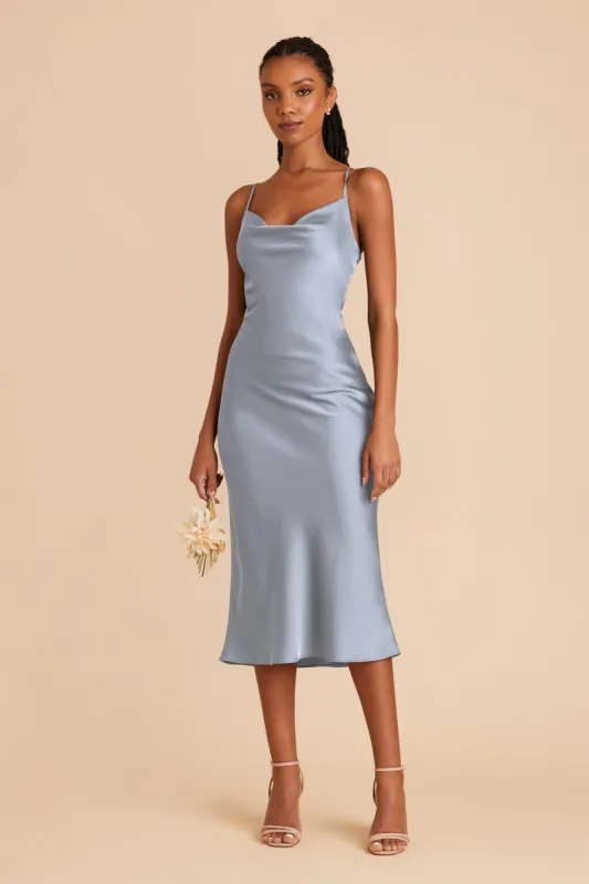 Lisa Matte Satin Midi Dress - Dusty Blue sold by Birdy Grey