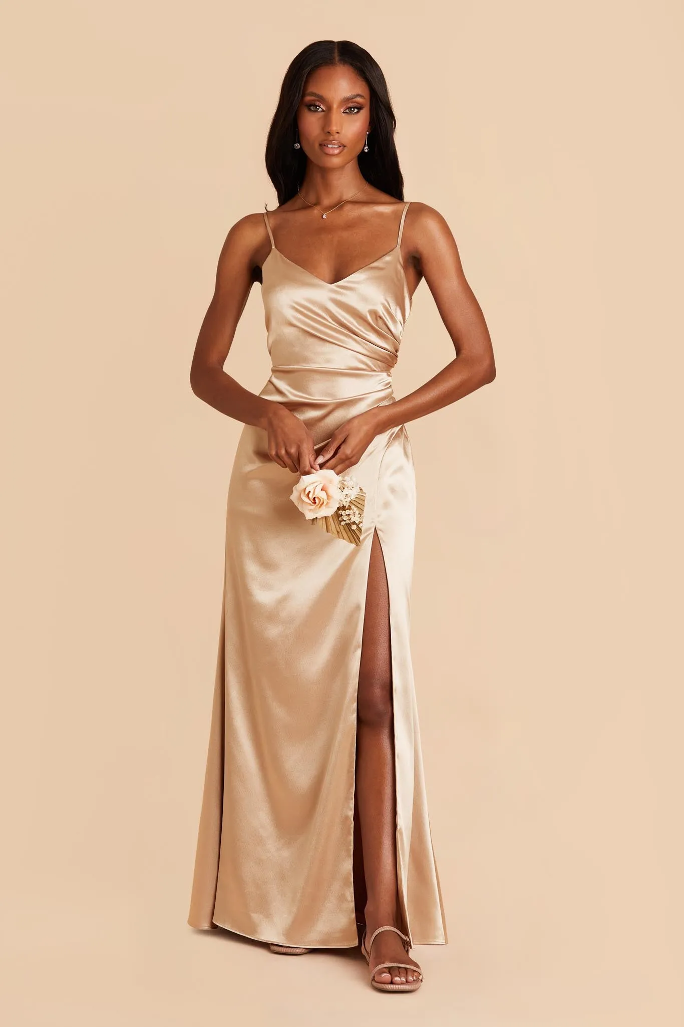 Catherine Shiny Satin Dress - Gold sold by Birdy Grey