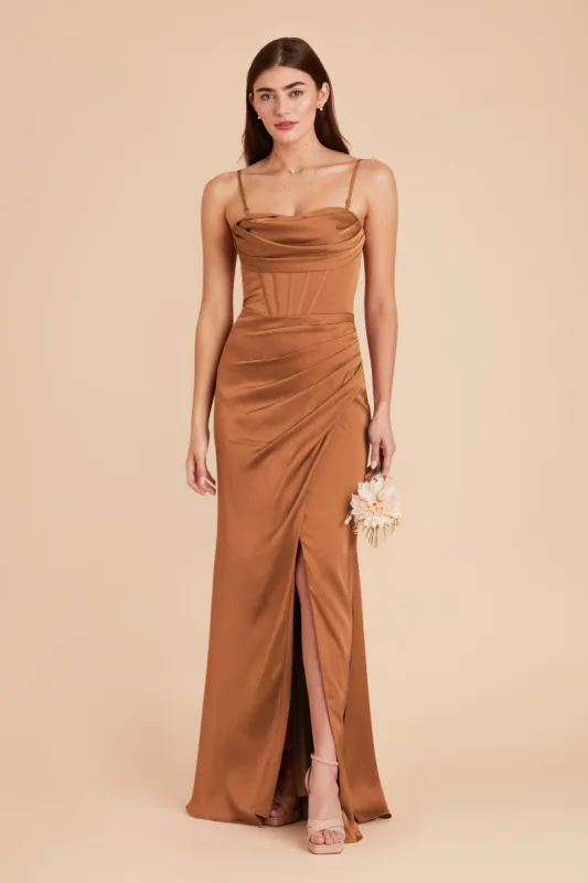 Carrie Matte Satin Dress - Rust sold by Birdy Grey