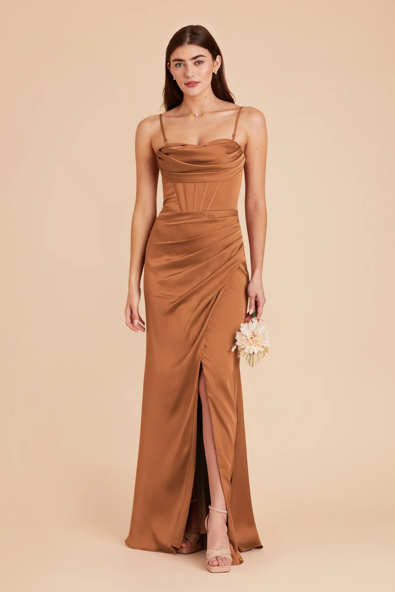Carrie Matte Satin Dress - Rust sold by Birdy Grey