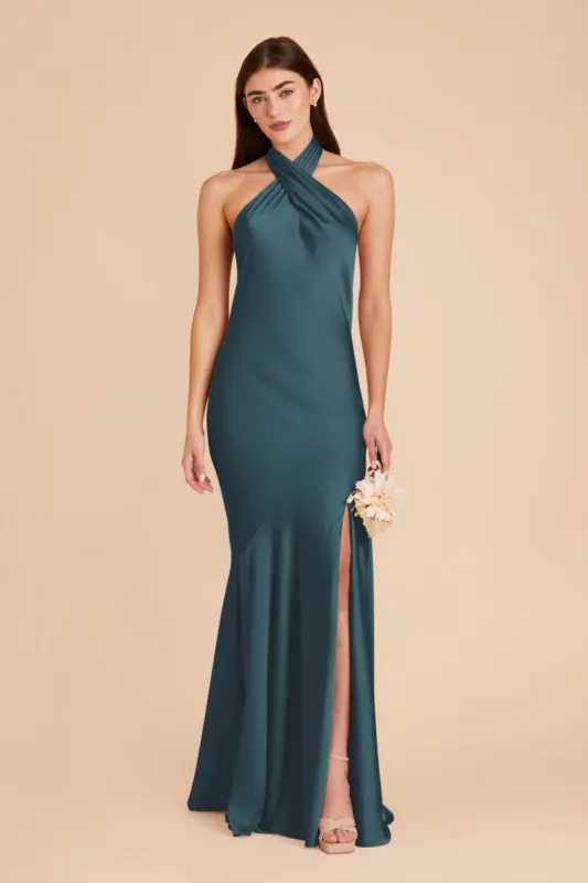 Stephanie Matte Satin Dress - Dark Teal sold by Birdy Grey