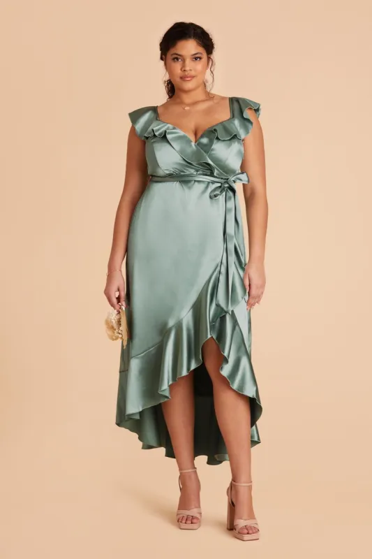 James Shiny Satin Midi Dress - Sea Glass sold by Birdy Grey