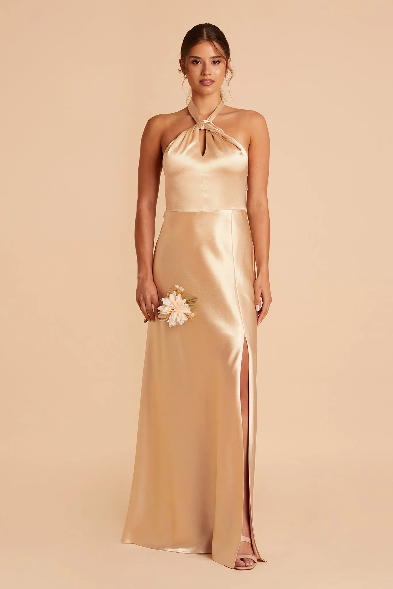 Monica Shiny Satin Dress - Gold sold by Birdy Grey