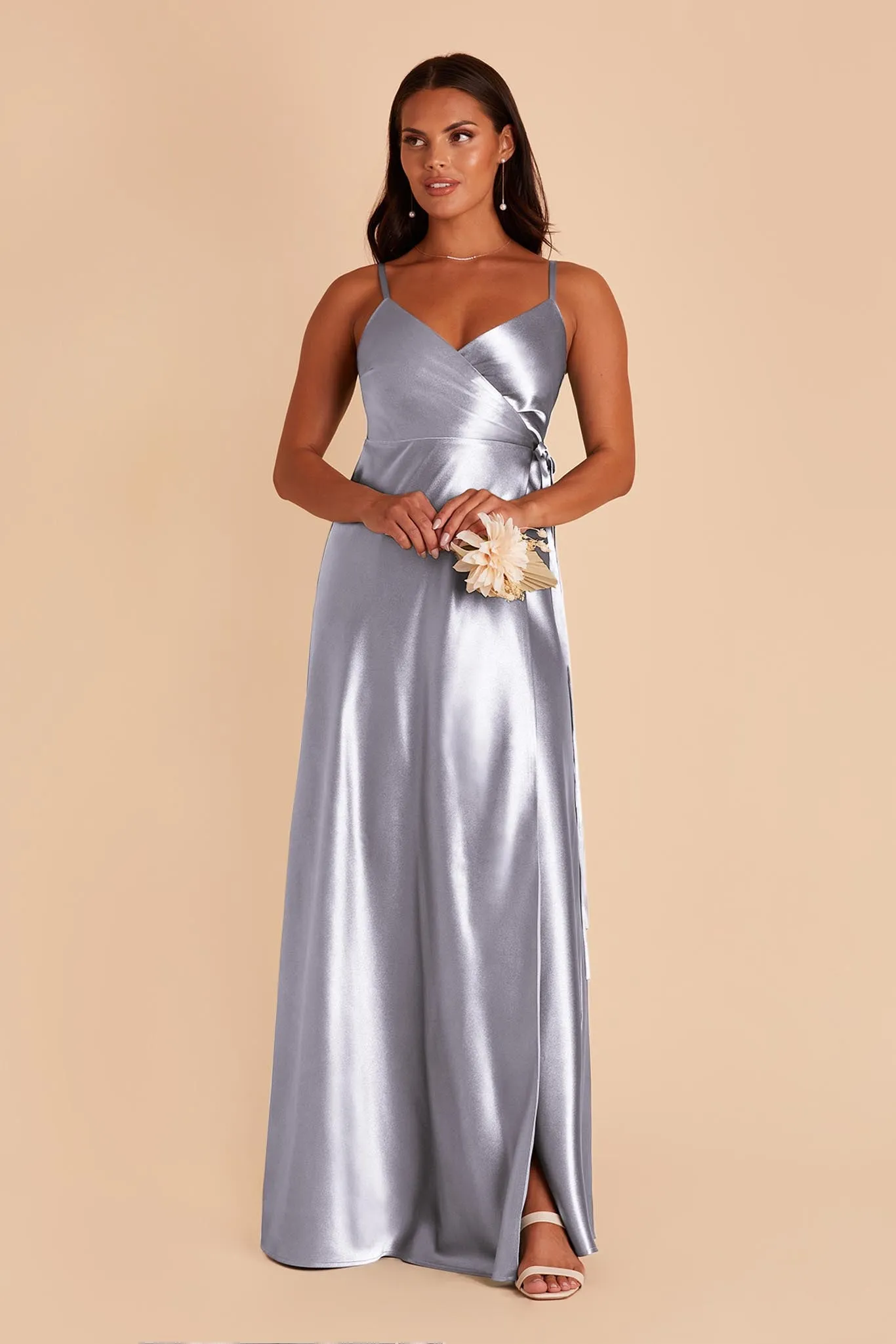 Cindy Shiny Satin Dress - Dusty Blue sold by Birdy Grey