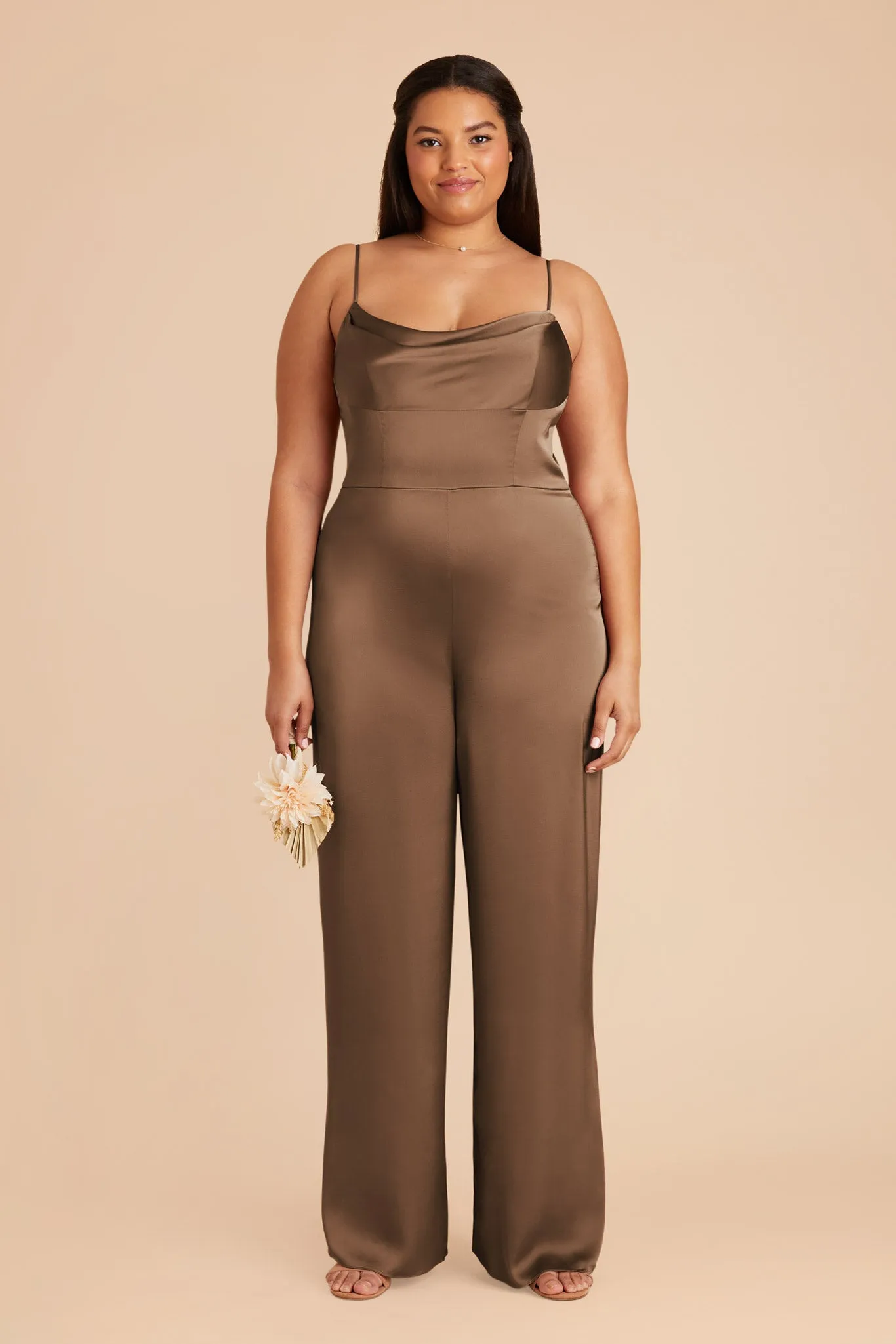 Donna Matte Satin Bridesmaid Jumpsuit - Mocha sold by Birdy Grey product image thumbnail 2