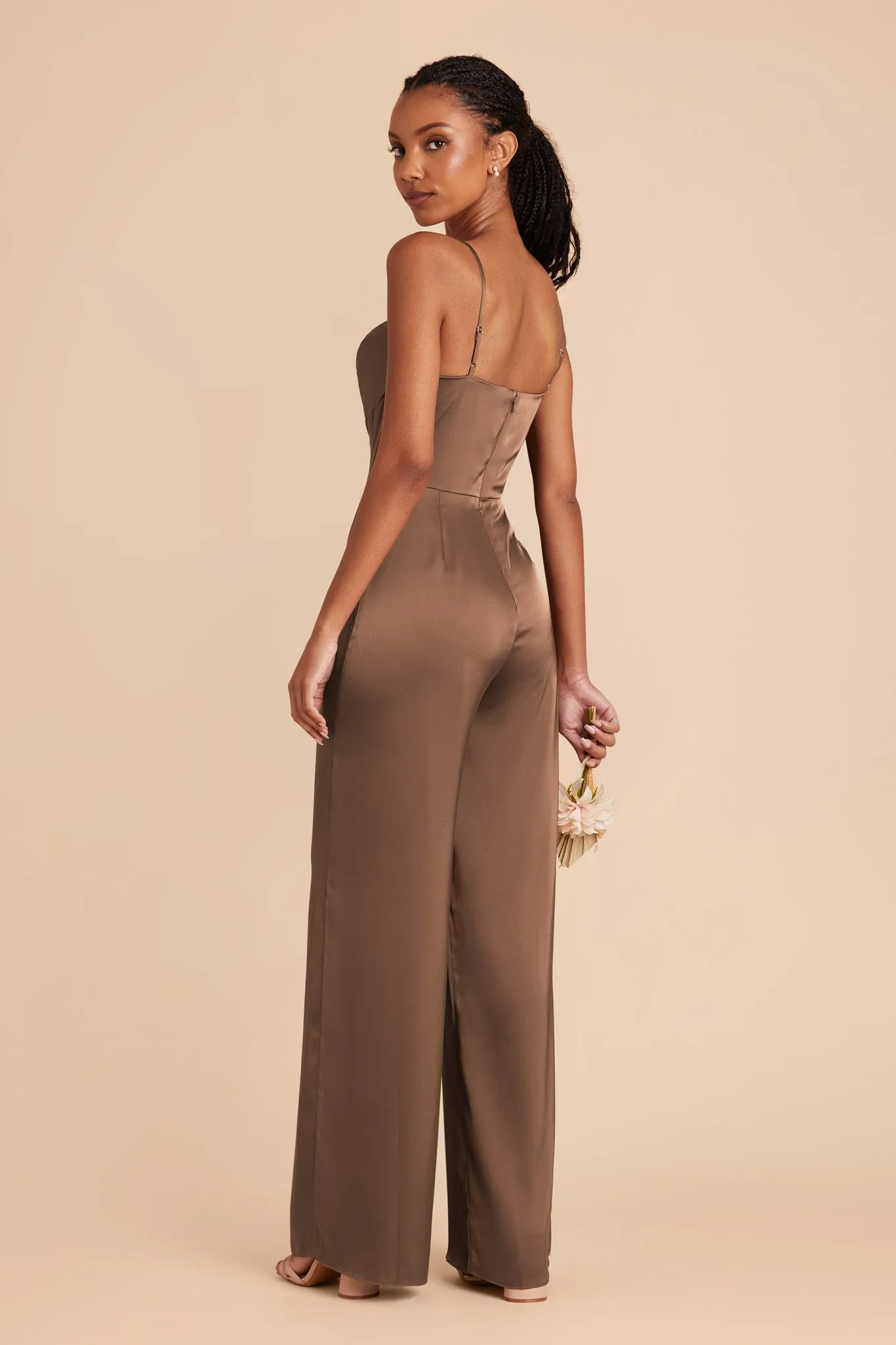 Donna Matte Satin Bridesmaid Jumpsuit - Mocha sold by Birdy Grey product image thumbnail 4