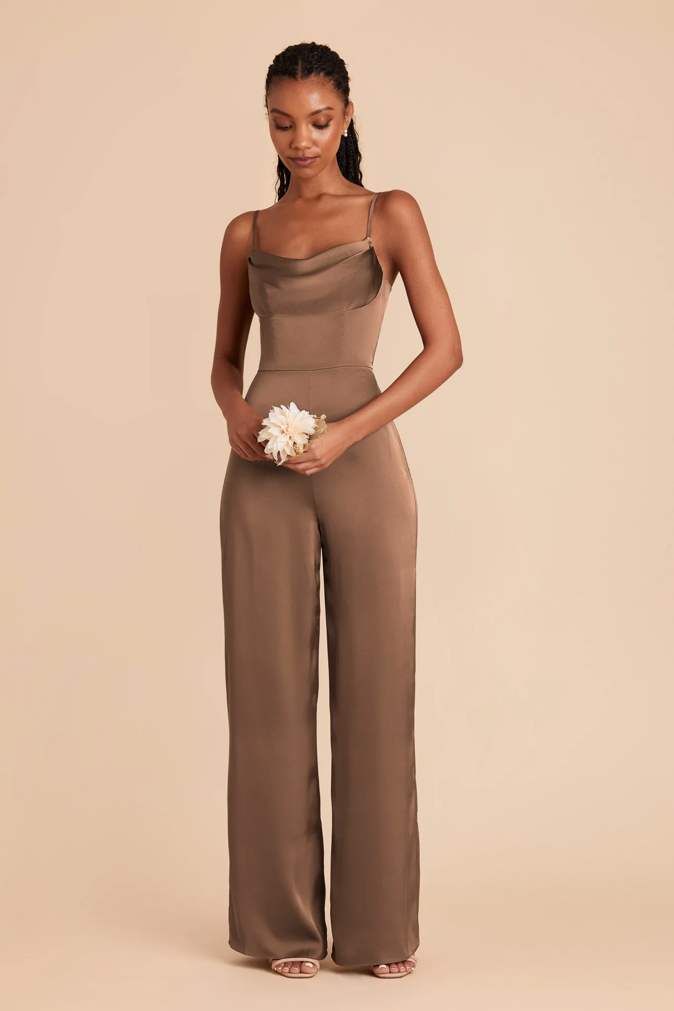 Donna Matte Satin Bridesmaid Jumpsuit - Mocha sold by Birdy Grey product image thumbnail 3