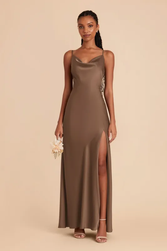 Lisa Long Matte Satin Dress - Mocha sold by Birdy Grey