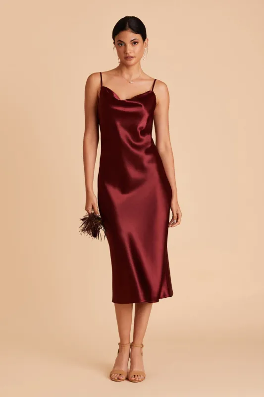 Lisa Shiny Satin Midi Dress - Cabernet sold by Birdy Grey
