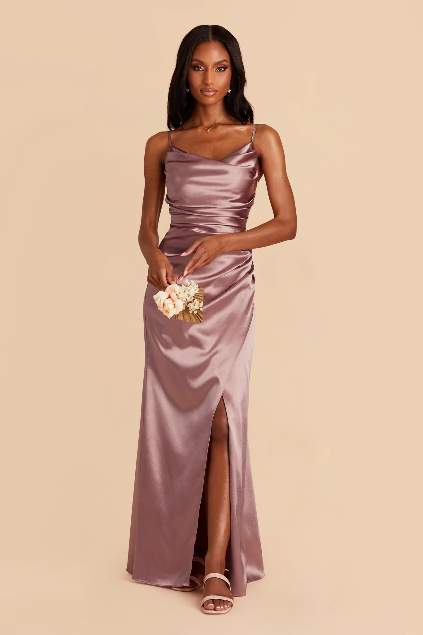 Lydia Shiny Satin Dress - Dark Mauve sold by Birdy Grey product image thumbnail 3