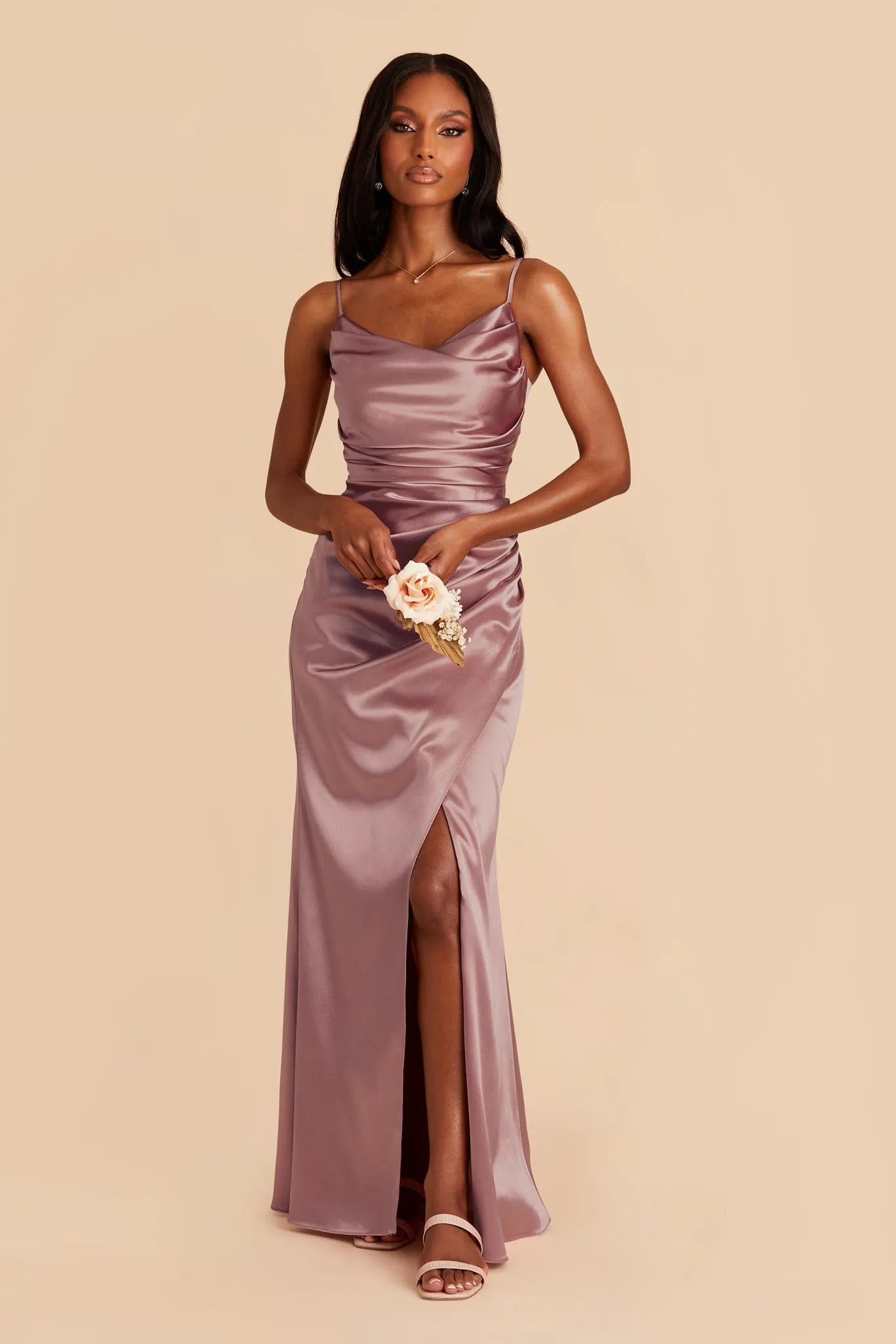Lydia Shiny Satin Dress - Dark Mauve sold by Birdy Grey product image thumbnail 4