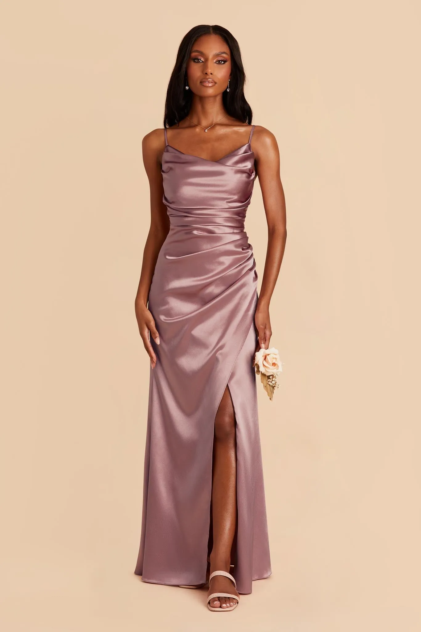 Lydia Shiny Satin Dress - Dark Mauve sold by Birdy Grey