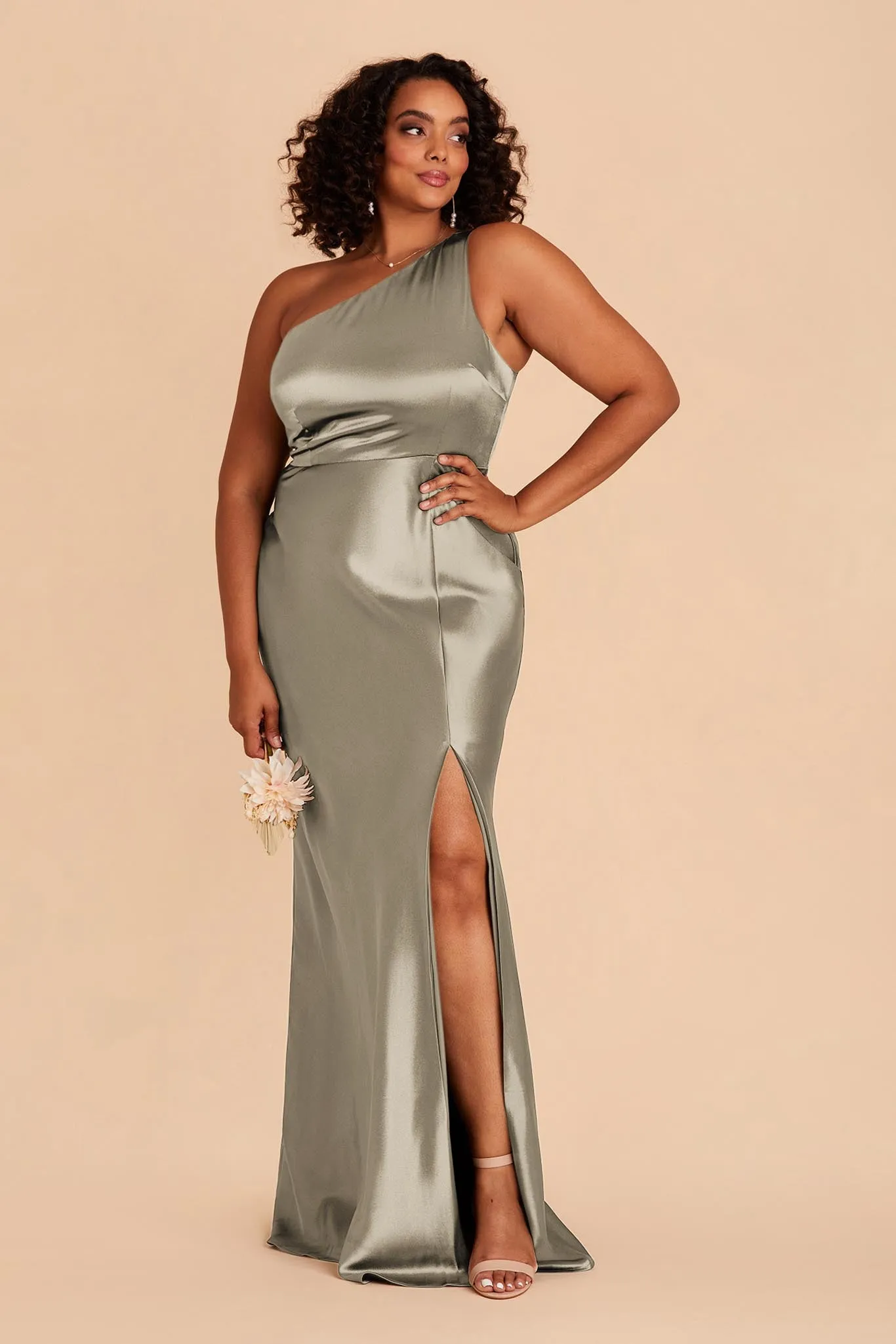 Kira Shiny Satin Dress - Moss Green sold by Birdy Grey product image thumbnail 2