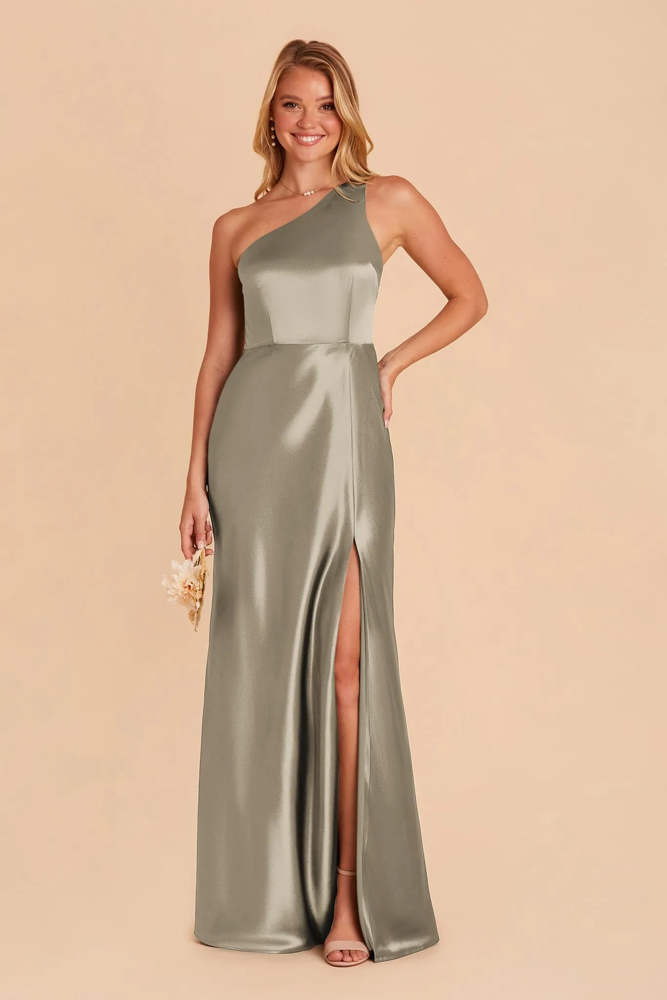 Kira Shiny Satin Dress - Moss Green sold by Birdy Grey
