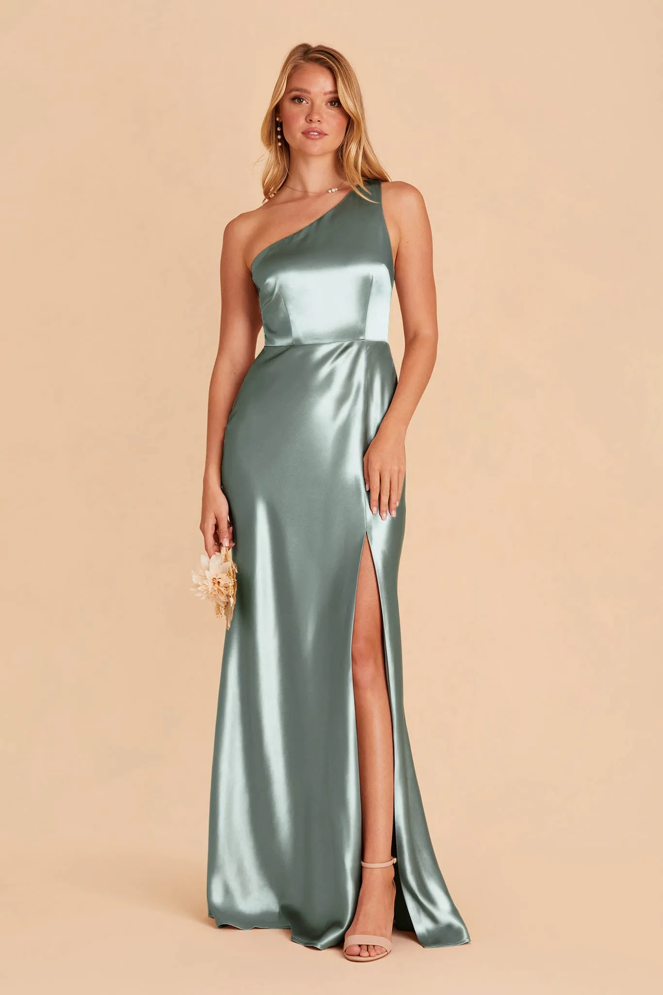 Kira Shiny Satin Dress - Sea Glass sold by Birdy Grey