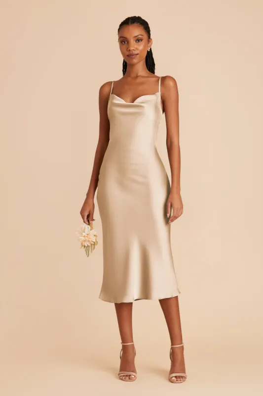 Lisa Matte Satin Midi Dress - Gold sold by Birdy Grey