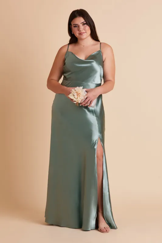 Lisa Long Shiny Satin Dress - Sea Glass sold by Birdy Grey