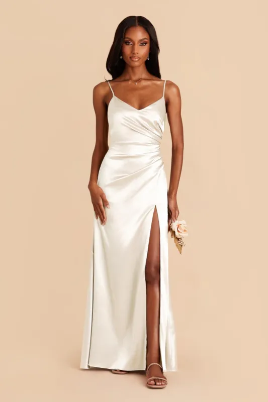 Catherine Shiny Satin Dress - White sold by Birdy Grey