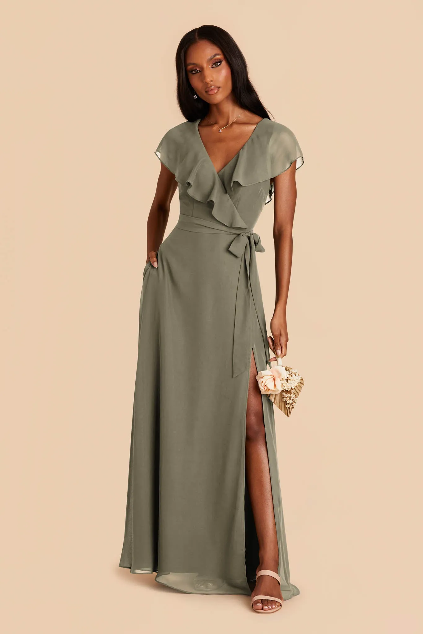 Jackson Chiffon Dress - Moss Green sold by Birdy Grey
