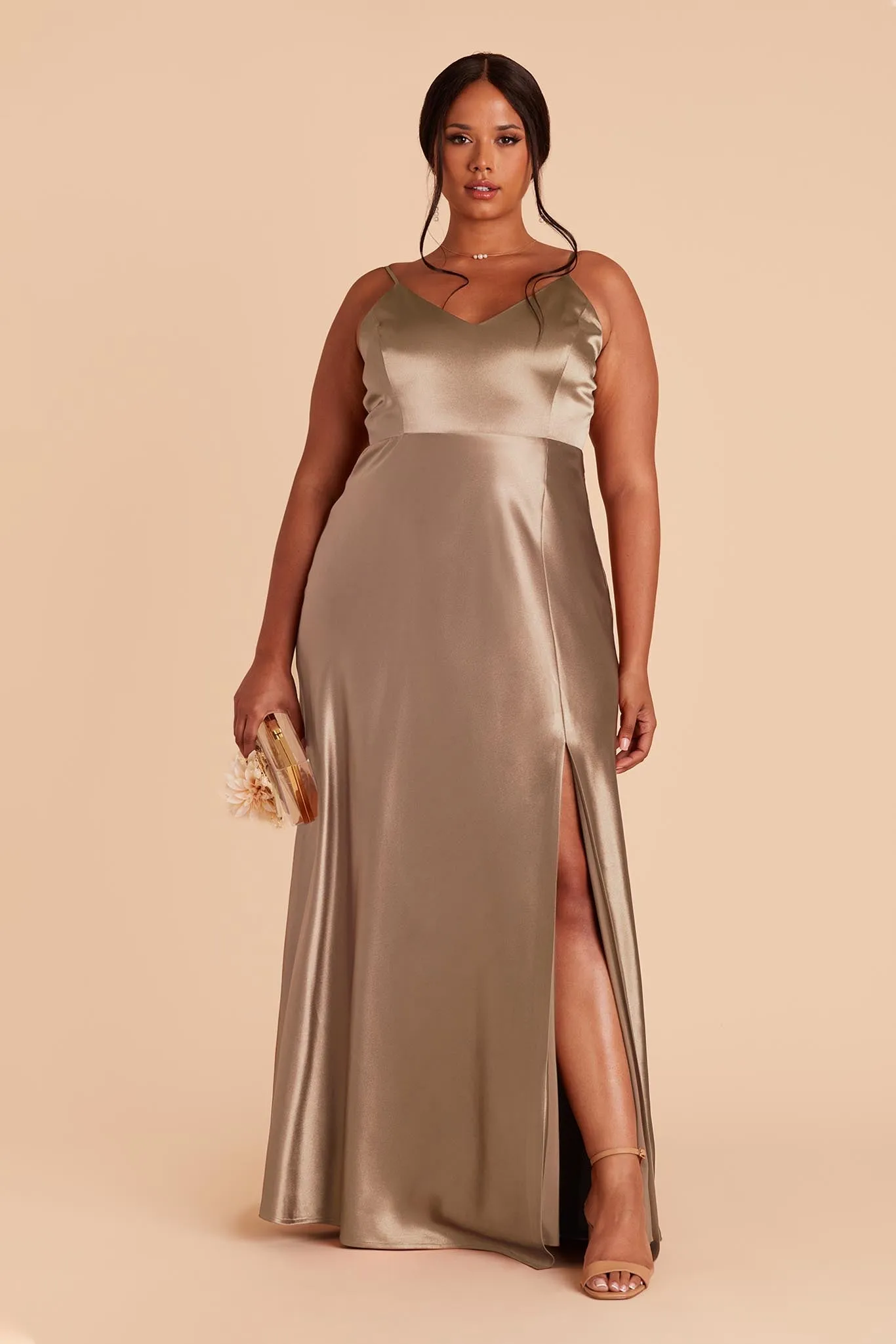 Jay Shiny Satin Dress - Mocha sold by Birdy Grey product image thumbnail 2