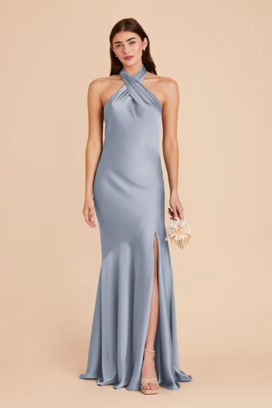 Stephanie Matte Satin Dress - Dusty Blue sold by Birdy Grey