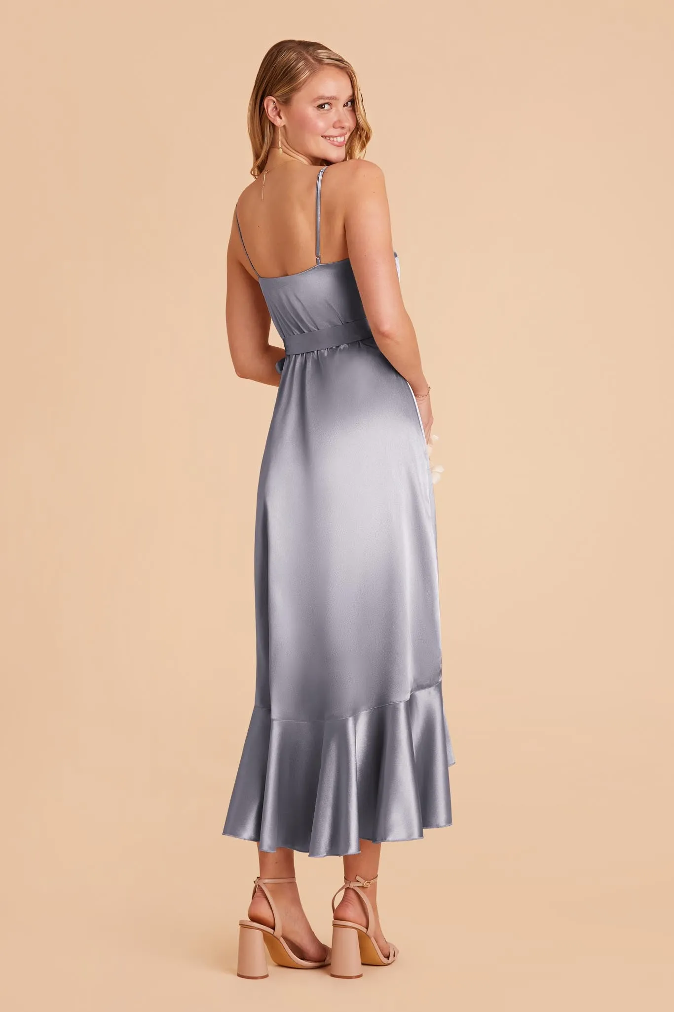 YC Shiny Satin Midi Dress - Dusty Blue sold by Birdy Grey product image thumbnail 5