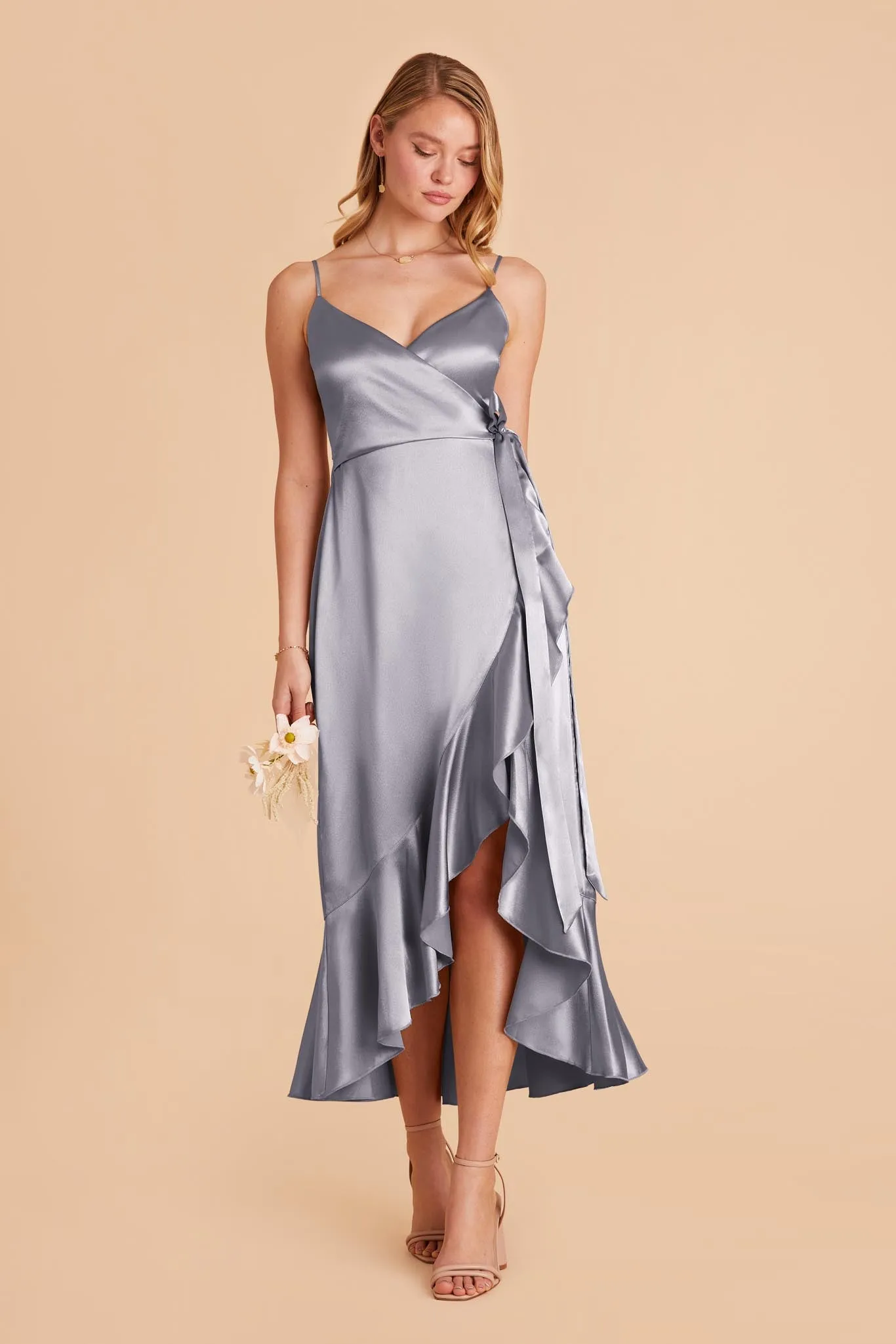 YC Shiny Satin Midi Dress - Dusty Blue sold by Birdy Grey product image thumbnail 4