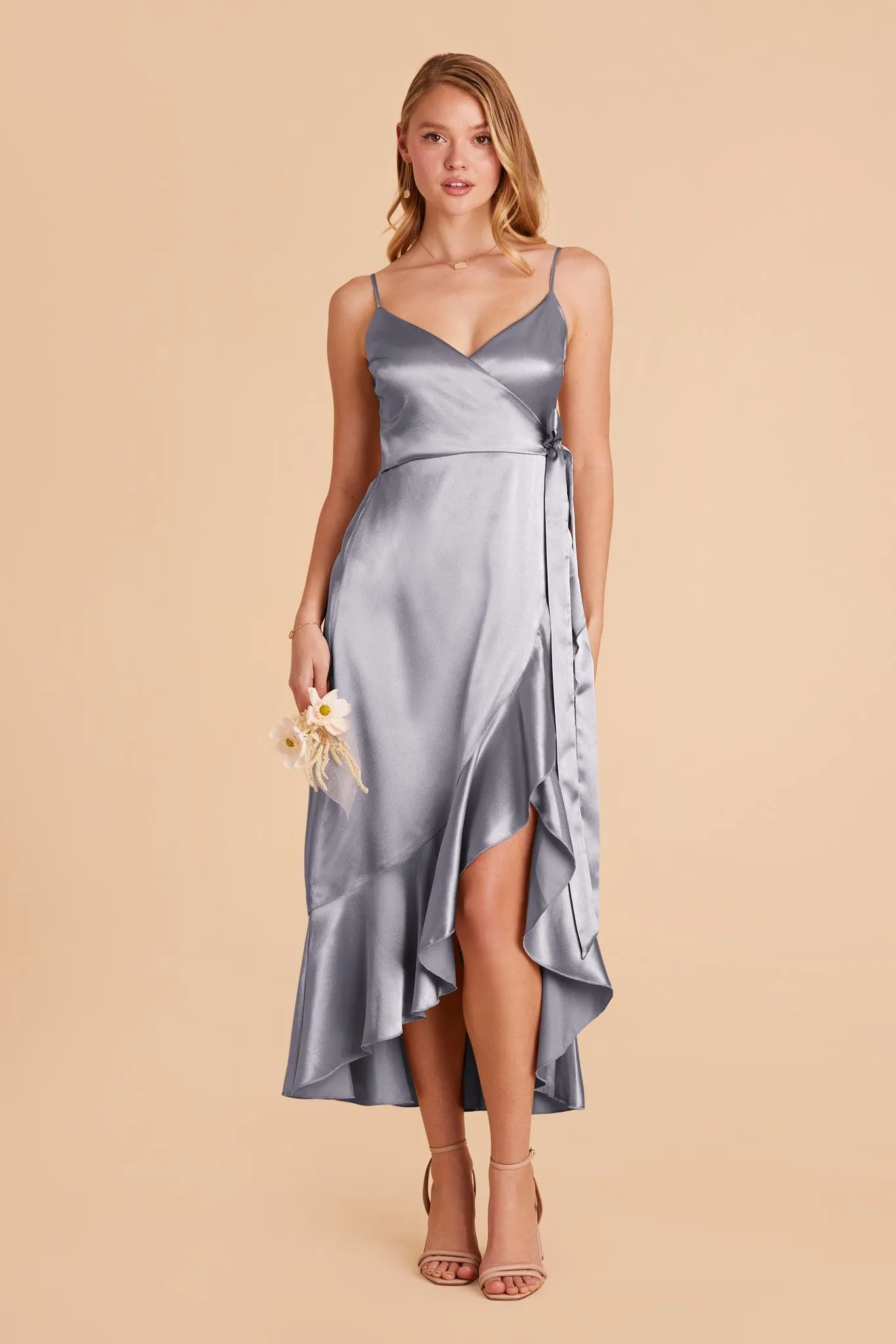 YC Shiny Satin Midi Dress - Dusty Blue sold by Birdy Grey product image thumbnail 3
