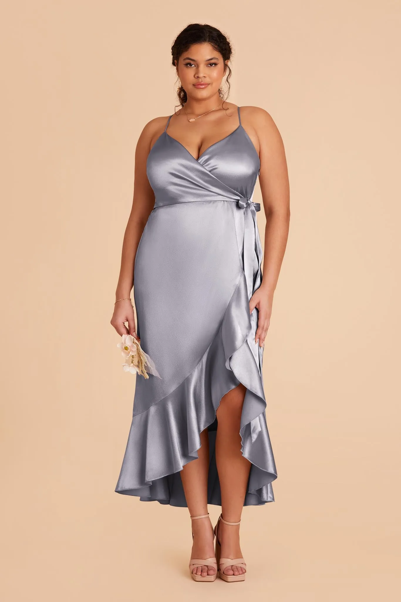 YC Shiny Satin Midi Dress - Dusty Blue sold by Birdy Grey product image thumbnail 2