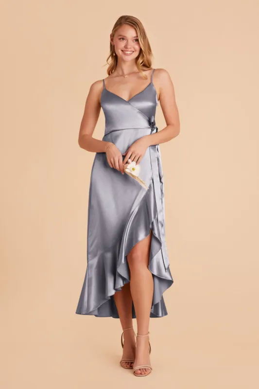 YC Shiny Satin Midi Dress - Dusty Blue sold by Birdy Grey