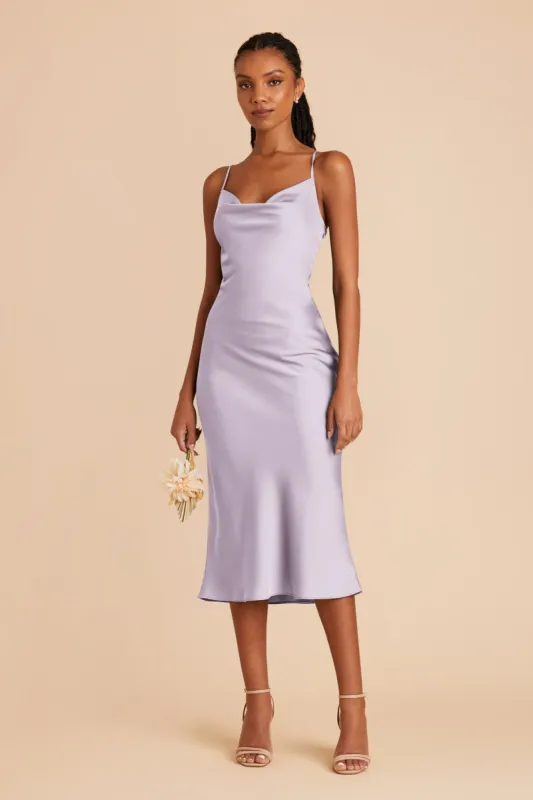 Lisa Matte Satin Midi Dress - Dusty Lilac sold by Birdy Grey