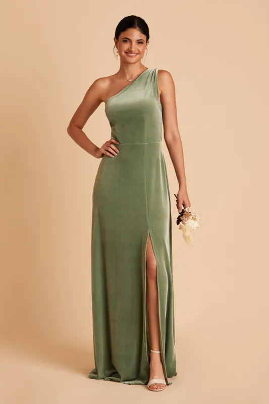 Kira Velvet Dress - Dark Sage sold by Birdy Grey